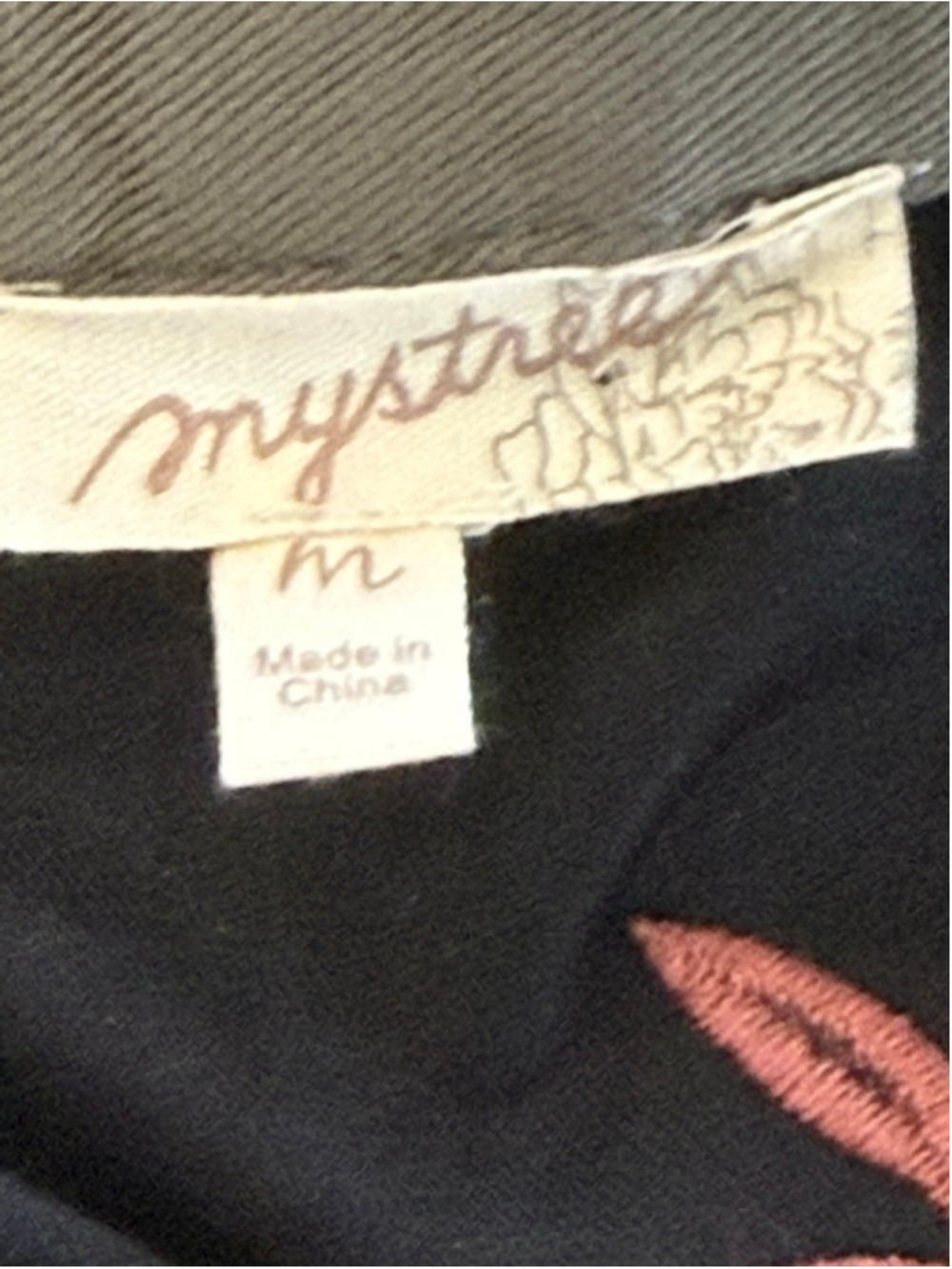 Mystree Button Down Shirt M Olive Green Black Embroidered velvet flowers, ruffle - Picture 9 of 9